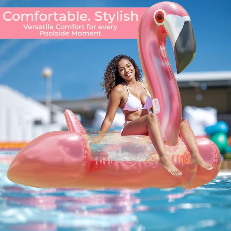 JAMBO 78 x 70 Huge Famingo Ride On, Inflatable Tanning Pool Float-Flamingo Float for Adults & Kids, Giant Flamingo, Big Pool Raft, Pink Floatie, Party Accessory - Image 2