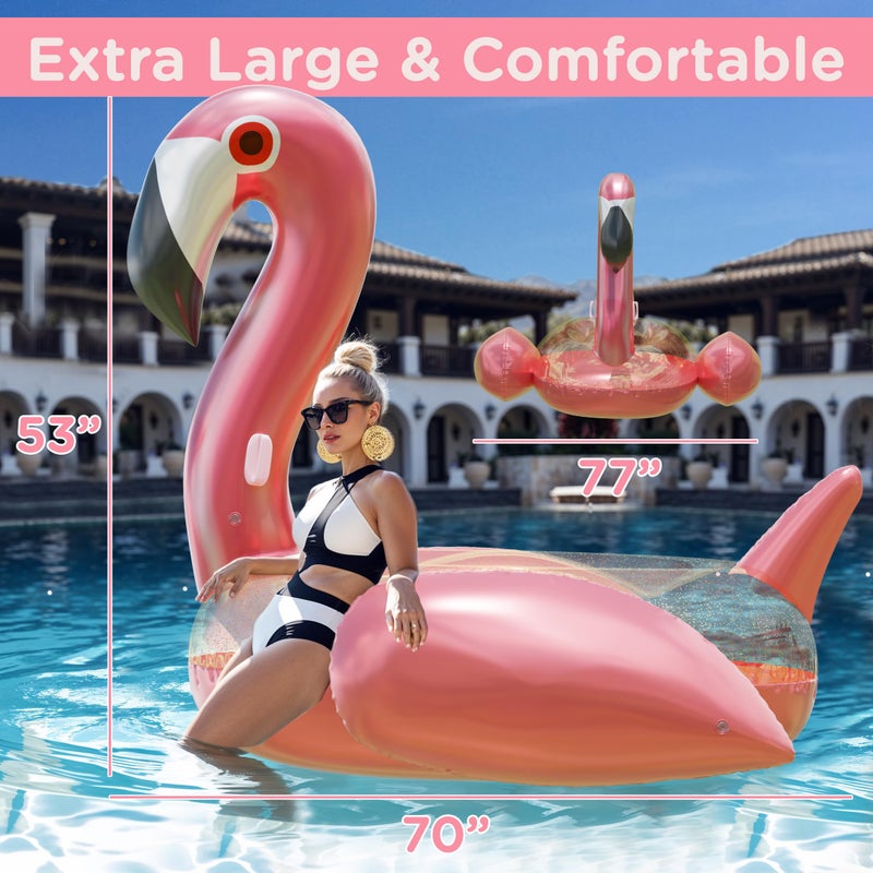 JAMBO 78 x 70 Huge Famingo Ride On, Inflatable Tanning Pool Float-Flamingo Float for Adults & Kids, Giant Flamingo, Big Pool Raft, Pink Floatie, Party Accessory - Image 4