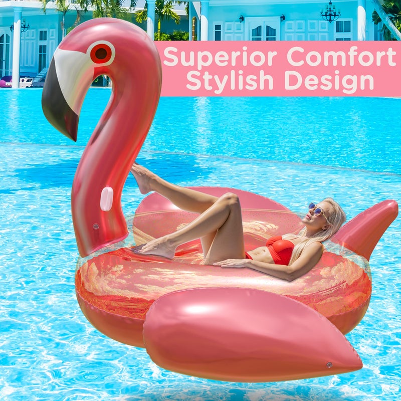 JAMBO 78 x 70 Huge Famingo Ride On, Inflatable Tanning Pool Float-Flamingo Float for Adults & Kids, Giant Flamingo, Big Pool Raft, Pink Floatie, Party Accessory - Image 5