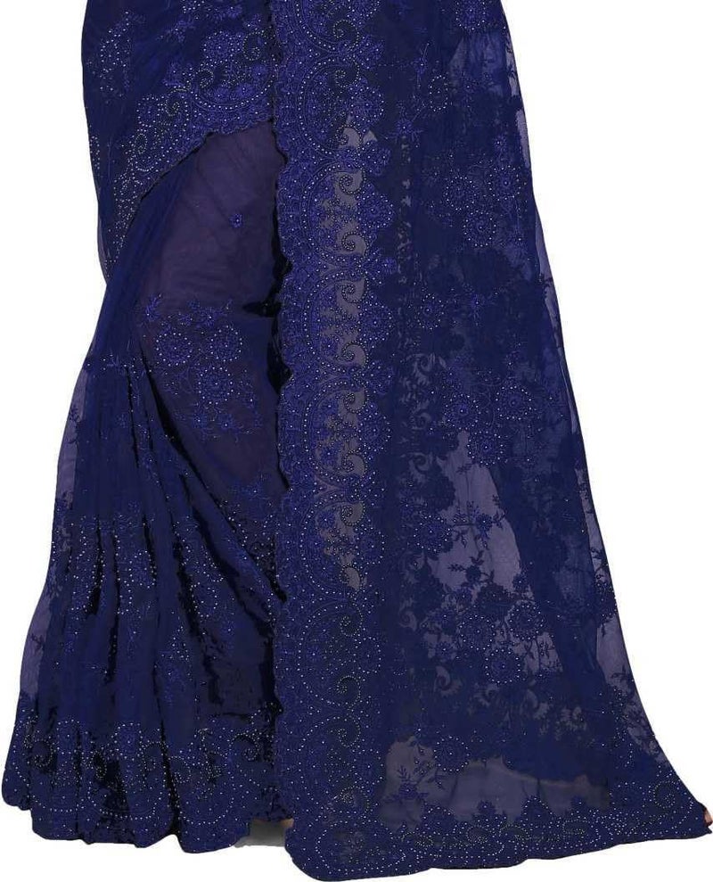 Jaffix Darshita nevi Women’s Trendy Embroidery Work in Lace Georgette Saree for Wedding Perfect for Festive and Special Occasions with Unstitched Georgette Blouse Piece (5.50Mtr, 0.70Mtr) - Image 3