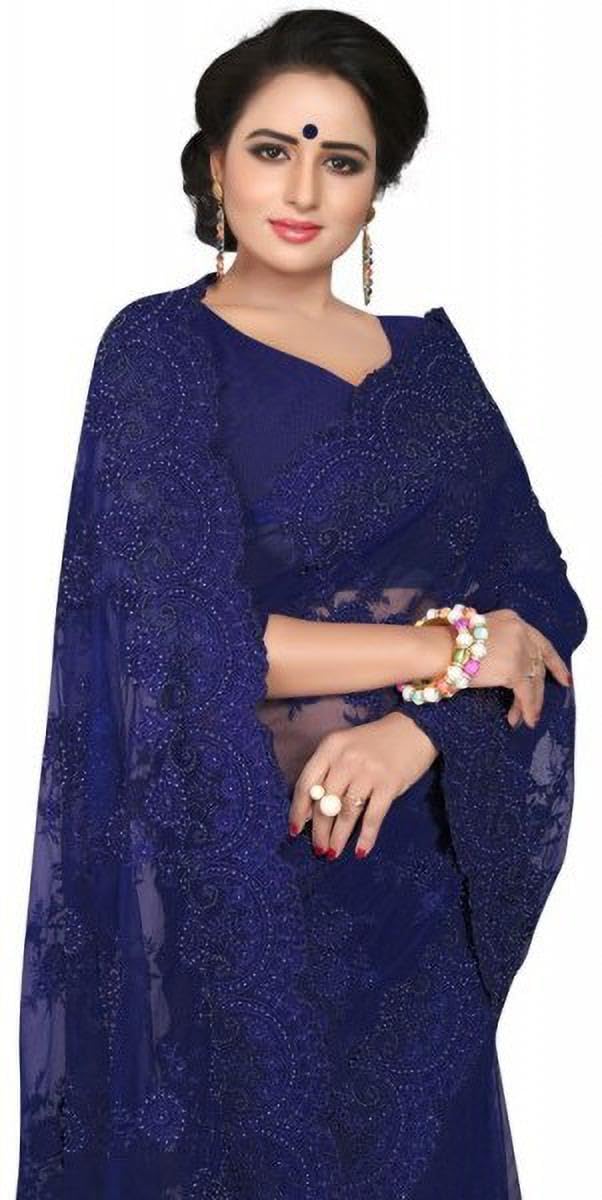 Jaffix Darshita nevi Women’s Trendy Embroidery Work in Lace Georgette Saree for Wedding Perfect for Festive and Special Occasions with Unstitched Georgette Blouse Piece (5.50Mtr, 0.70Mtr) - Image 2