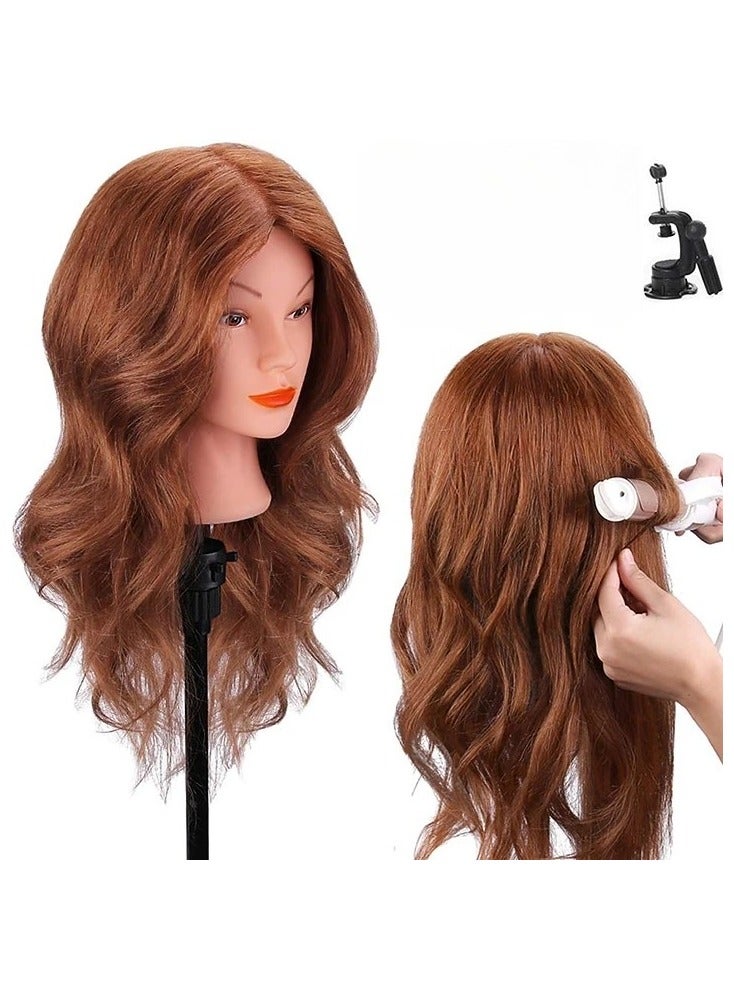 Estelle Mannequin Head with 100% Human Hair With Stand , 24 To 20 inch  Real Hair, Cosmetology Doll Nature Hair Head For Hairdressers' Practice Training, Hairstyling and Braid(lightbrown) - Image 2