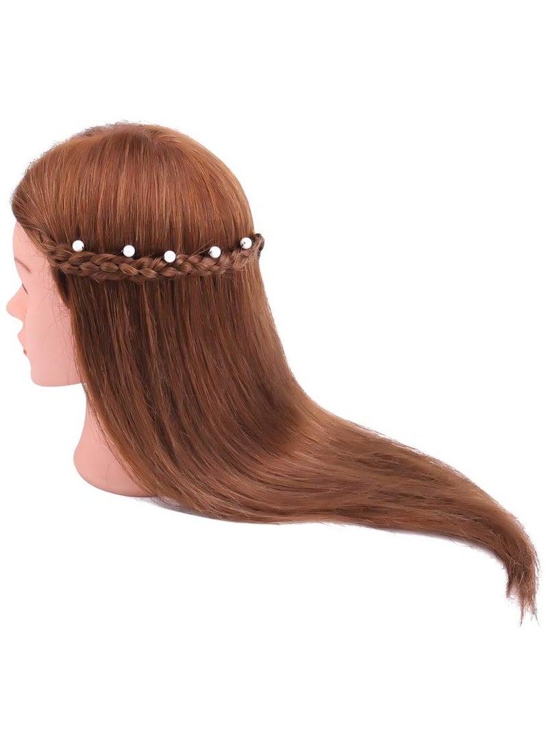 Estelle Mannequin Head with 100% Human Hair With Stand , 24 To 20 inch  Real Hair, Cosmetology Doll Nature Hair Head For Hairdressers' Practice Training, Hairstyling and Braid(lightbrown) - Image 4