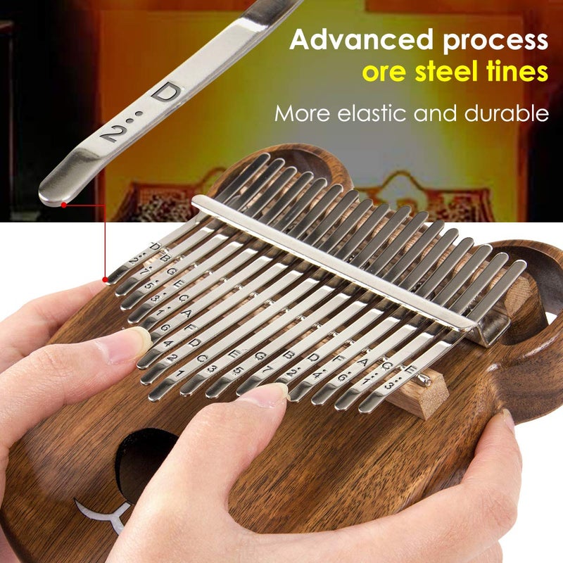 AKLOT Thumb Piano, AKLOT Bear Kalimba Solid Wood 17 Keys Finger Piano Start Kits with Protective Case Tuning Hammer Study Booklet Cleaning Cloth - Image 4