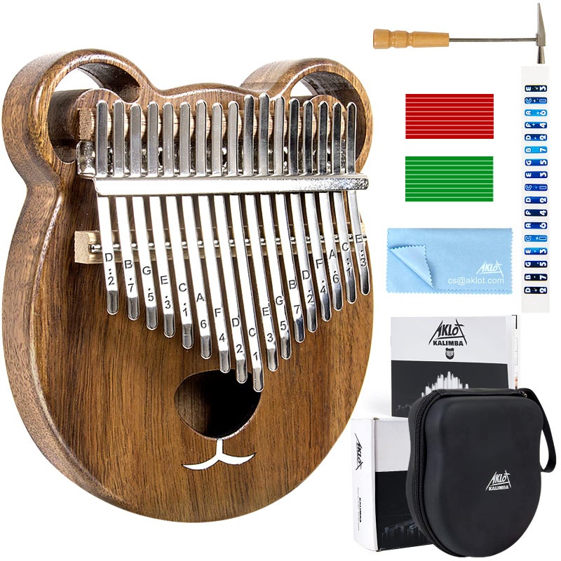 AKLOT Thumb Piano, AKLOT Bear Kalimba Solid Wood 17 Keys Finger Piano Start Kits with Protective Case Tuning Hammer Study Booklet Cleaning Cloth - Image 1