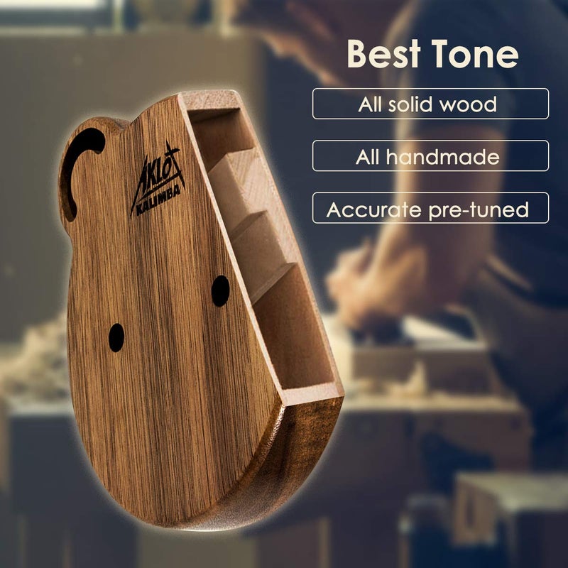 AKLOT Thumb Piano, AKLOT Bear Kalimba Solid Wood 17 Keys Finger Piano Start Kits with Protective Case Tuning Hammer Study Booklet Cleaning Cloth - Image 3