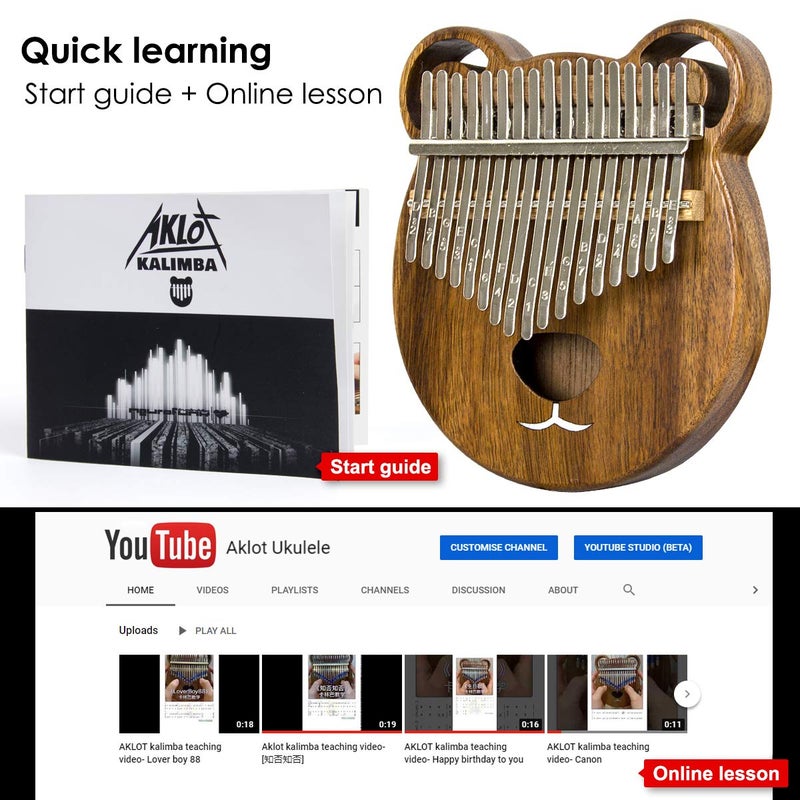 AKLOT Thumb Piano, AKLOT Bear Kalimba Solid Wood 17 Keys Finger Piano Start Kits with Protective Case Tuning Hammer Study Booklet Cleaning Cloth - Image 5
