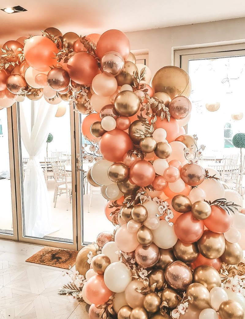 Haolongfa Rose Gold Balloon Garland Arch Kit, Metallic Rose Gold Pearl White and Glitter Confetti Balloons, Rose Gold Party Decor for Wedding Backdrop, Birthday, Baby Shower, Photo Booth, Retirement Party Decro - Image 2