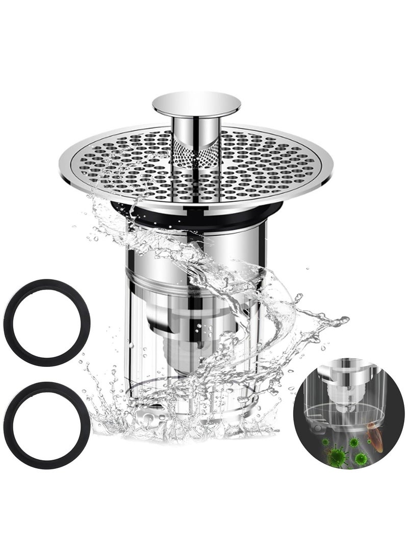 SYOSI Upgraded Sink Bath Plug, Replacement Anti-odour Kitchen Pop Up Strainer Stopper, 34-37 mm Hole Stainless Steel Drain Plug Bathroom Plugs Universal for Wash Basins - Image 1