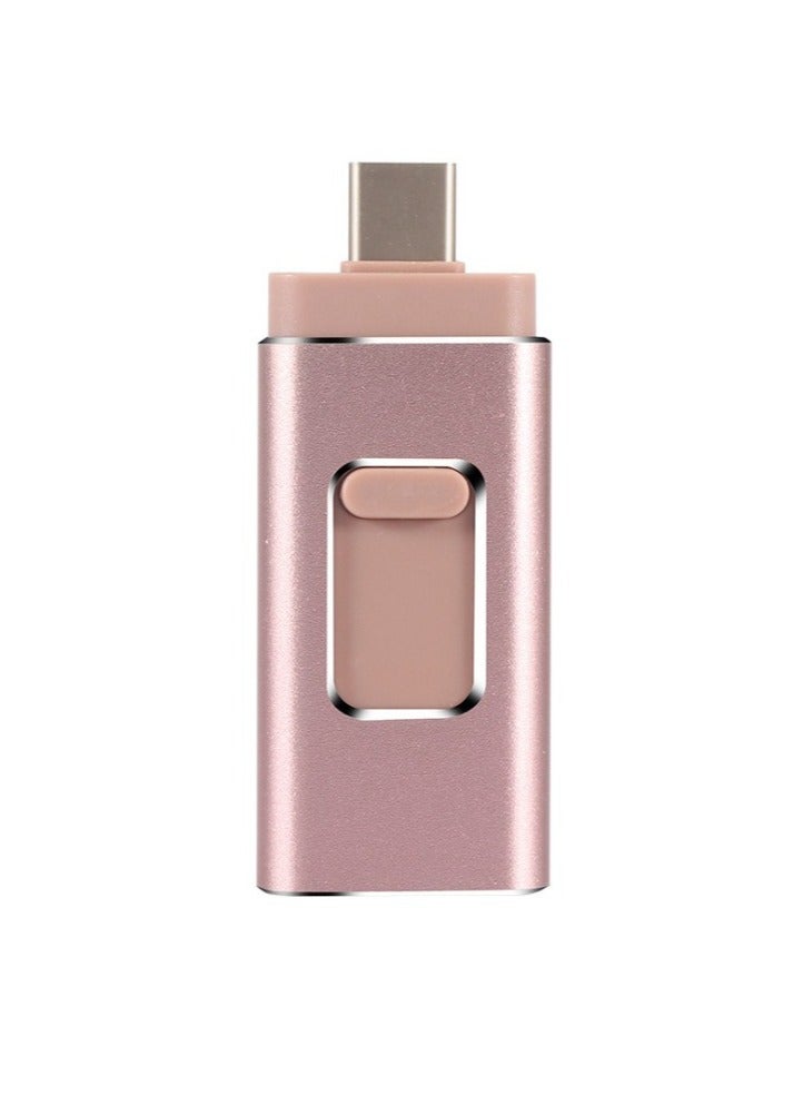 64GB USB Flash Drive, Shock Proof 3-in-1 External USB Flash Drive, Safe And Stable USB Memory Stick, Convenient And Fast Metal Body Flash Drive, Rose Gold (Type-C Interface + apple Head + USB) - Image 1