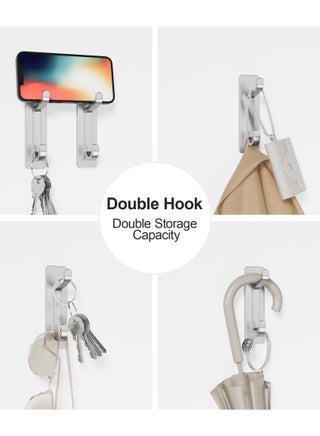 4 Pack Self Adhesive wall Hooks, Heavy Duty Stainless Steel Hooks, Easy to Install, Bathroom Kitchen Organizer Hooks for hanging Towel, Clothes, No Drilling Needed - view 5