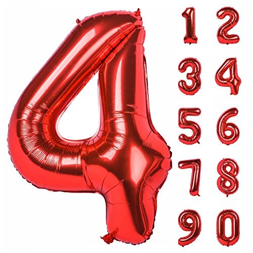 CHANGZHONG 40 Inch Red Number 4 Balloon Giant Helium Polyester Film 4th Birthday Girl Boy Self Inflating Digit Four For Anniversary Celebration Baby Shower New Year Engagement Party Decoration - Image 1