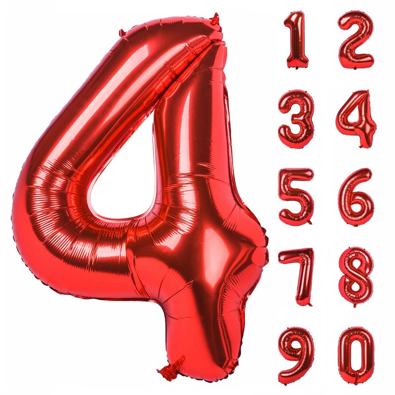 CHANGZHONG 40 Inch Red Number 4 Balloon Giant Helium Polyester Film 4th Birthday Girl Boy Self Inflating Digit Four For Anniversary Celebration Baby Shower New Year Engagement Party Decoration - Image 2