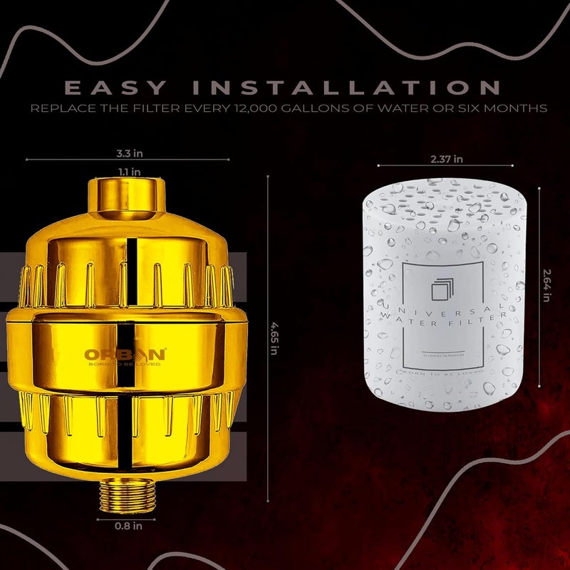 ORBON Hard Water Softener for Shower Water Softener for Bathroom Shower Filter for Bathroom Shower Filter for Bathroom With 3 in 1 Universal Adapter Teflon Tape Golden Extra Cartage - Image 2