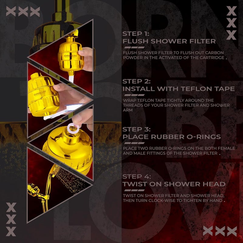 ORBON Hard Water Softener for Shower Water Softener for Bathroom Shower Filter for Bathroom Shower Filter for Bathroom With 3 in 1 Universal Adapter Teflon Tape Golden Extra Cartage - Image 5