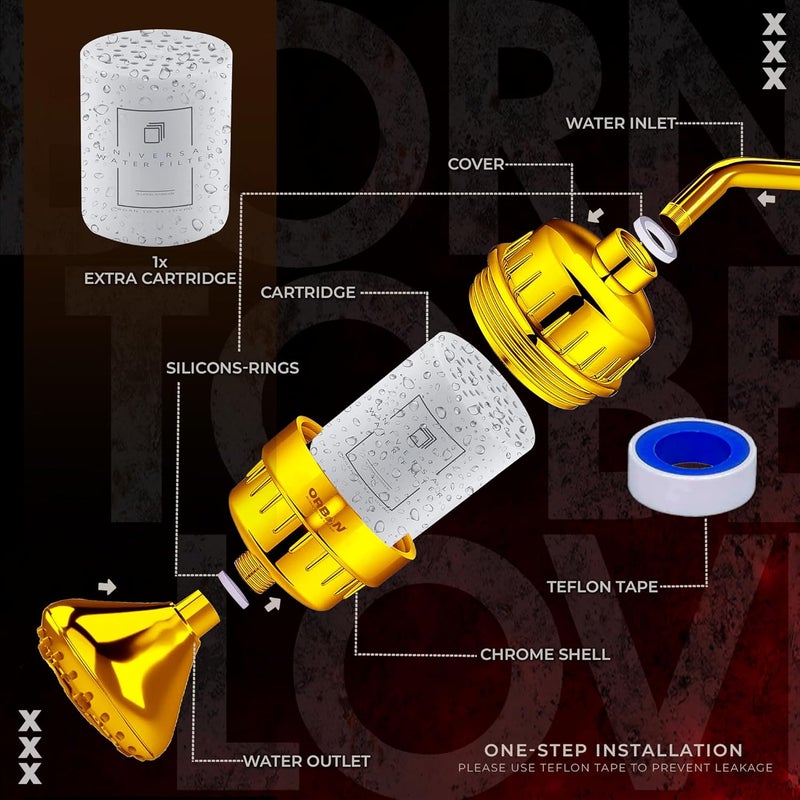 ORBON Hard Water Softener for Shower Water Softener for Bathroom Shower Filter for Bathroom Shower Filter for Bathroom With 3 in 1 Universal Adapter Teflon Tape Golden Extra Cartage - Image 3