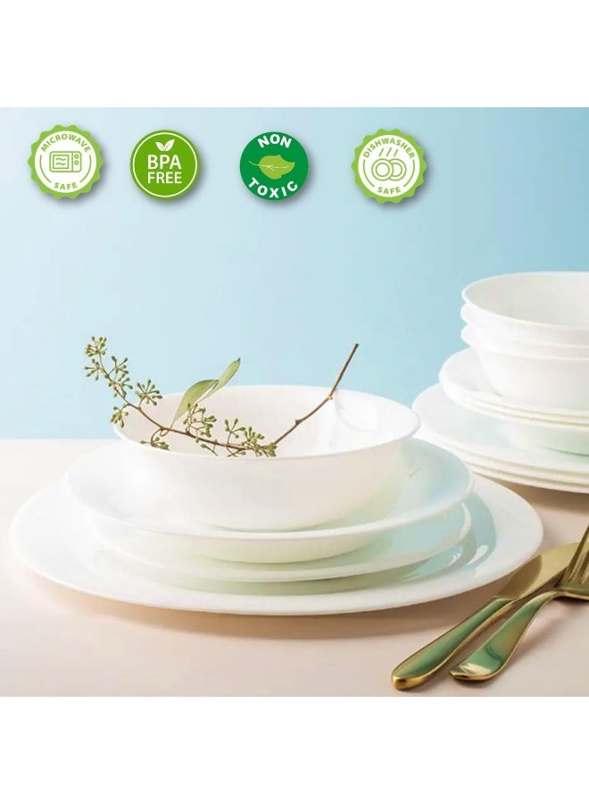 Melrich 12-Piece Opalware Dinner Set With 4X 25 Cm Dinner Plate, 4X18 Cm Desert Plate, 4 X 13 Cm Bowl, Serves 4, White - Image 3