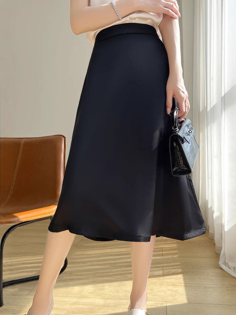 25 New Style Silk Skirt Women'S Summer Silk Satin Slim A- Line Skirt Mid-Length Loose All-Match Umbrella Skirt - Image 2