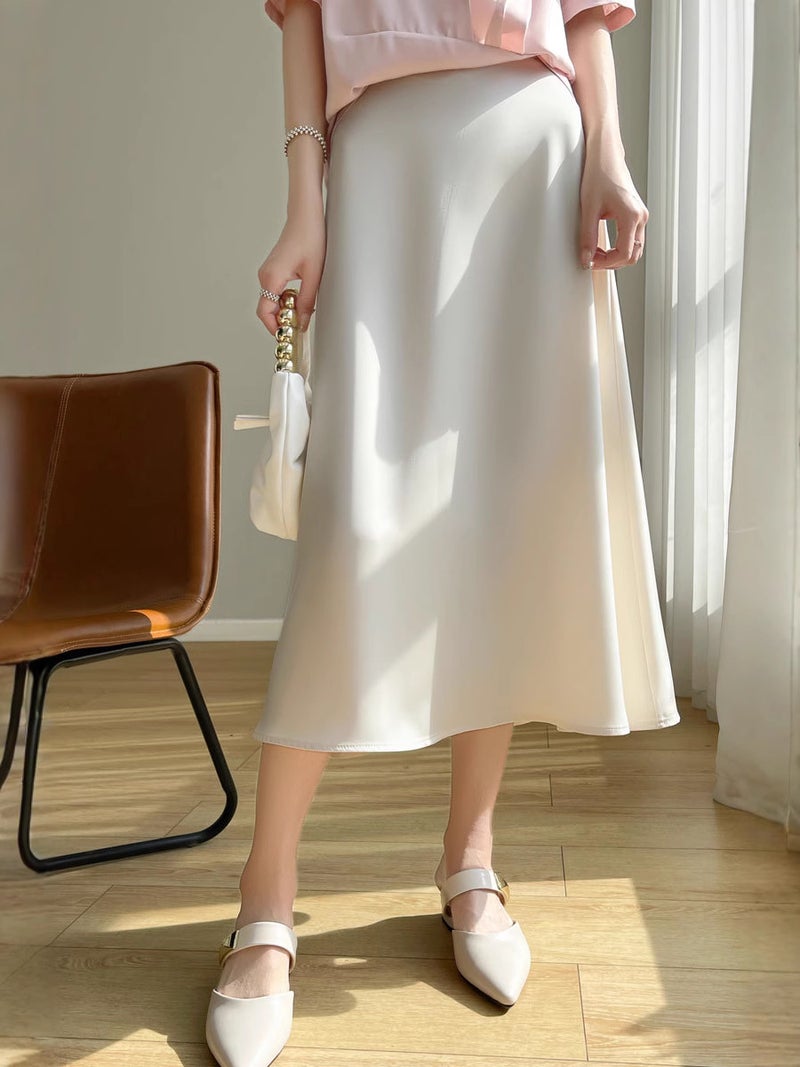 25 New Style Silk Skirt Women'S Summer Silk Satin Slim A- Line Skirt Mid-Length Loose All-Match Umbrella Skirt - Image 5