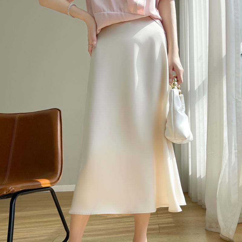 25 New Style Silk Skirt Women'S Summer Silk Satin Slim A- Line Skirt Mid-Length Loose All-Match Umbrella Skirt - Image 1