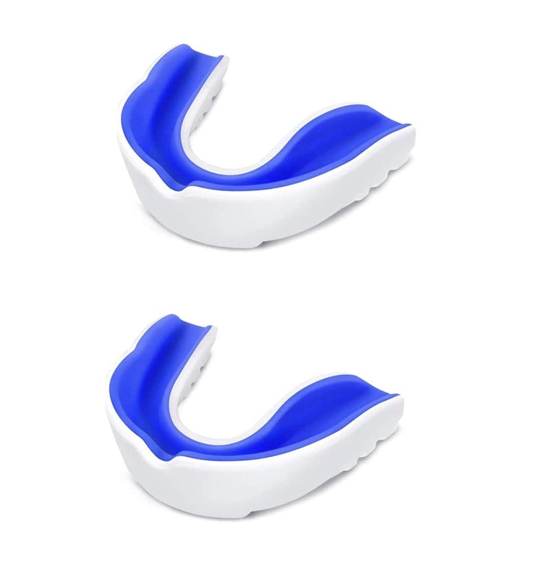 DRANGE Warrior Mouth Guard for Boxing, MMA, karate, taekwondo, Football, Basketball, Hockey, Jiu Jitsu, Adult & Youtard, Works w/Braces Mouth Guard Gum Shield Pack of 2 (WHITE/BLUE) - Image 1