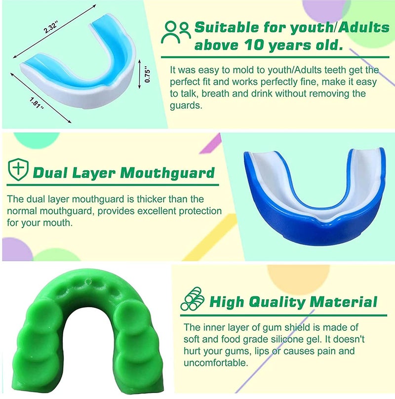 DRANGE Warrior Mouth Guard for Boxing, MMA, karate, taekwondo, Football, Basketball, Hockey, Jiu Jitsu, Adult & Youtard, Works w/Braces Mouth Guard Gum Shield Pack of 2 (WHITE/BLUE) - Image 3