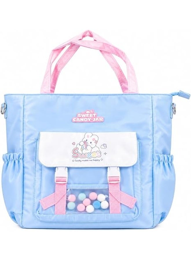 Cute Tote, Big Handbag, Multiple Pockets, Adjustable Strap, Casual, 36x30cm Sky Blue - Image 1