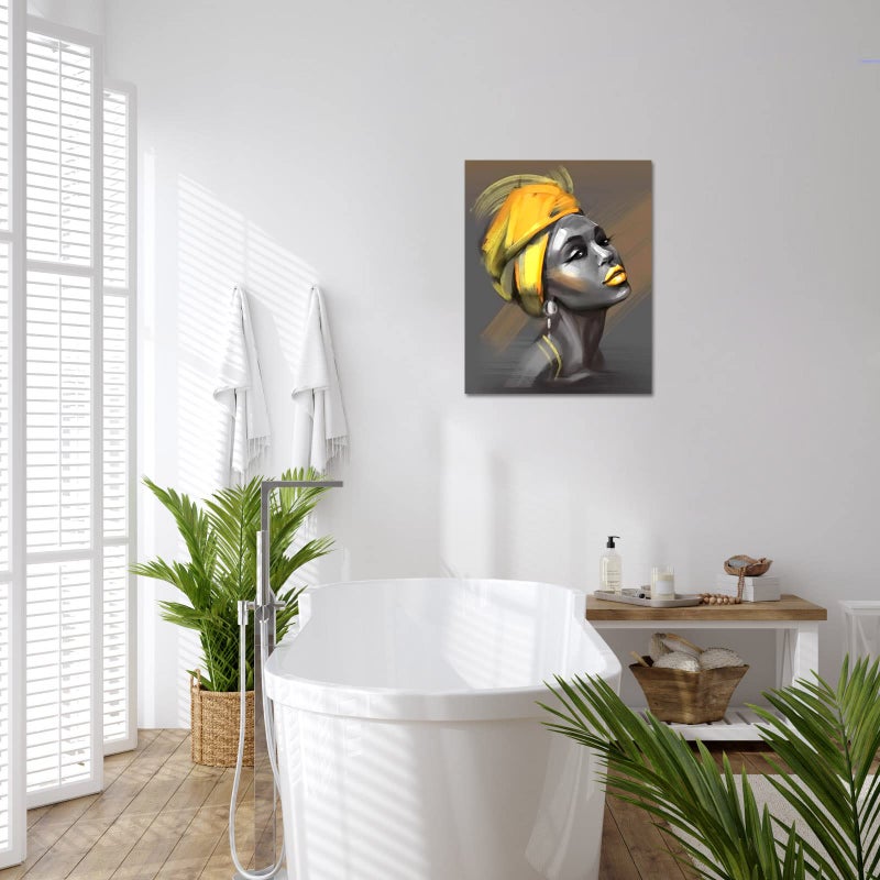 LB Framed African American Women Canvas Wall Art Black Woman Yellow Hair Beauty Abstract Painting Canvas Prints Living Room Bedroom Bathroom Home Decoration Ready to Hang,12x16 inch - Image 3