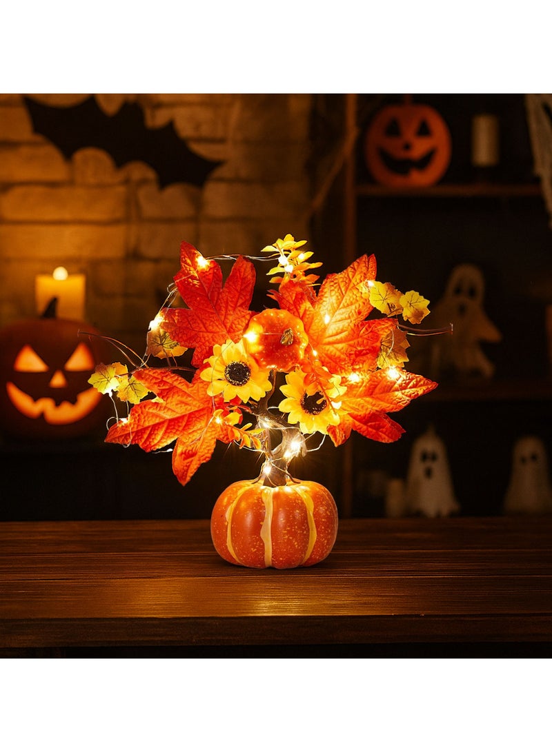 VUCATIN Halloween Pumpkin Tree Ornaments with Lights,Fall Decor, Fall Centerpieces for Tables, Fake Pumpkin Decorations, Artificial Pumpkins for Decorating, Faux Fall Decorations for Home Table Thanksgiving Halloween Indoor Outdoor Porch Bathroom - Image 3