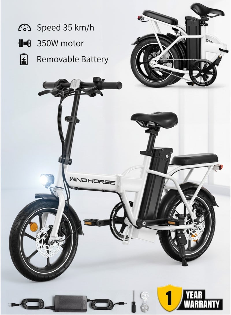 Wind Horse W2A Folding Electric Bike with 350W High Speed Motor, 36V 8AH Battery, 40 KM/H Speed, 35 KM Range, Dual Disk Brakes, Carbon Alloy Frame and 16 Inches Tires, Front Suspension Fort, Portable Electric Bike with Dual Seat - Image 1