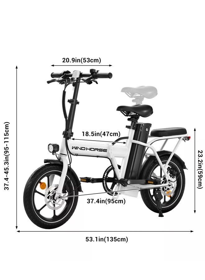 Wind Horse W2A Folding Electric Bike with 350W High Speed Motor, 36V 8AH Battery, 40 KM/H Speed, 35 KM Range, Dual Disk Brakes, Carbon Alloy Frame and 16 Inches Tires, Front Suspension Fort, Portable Electric Bike with Dual Seat - Image 4
