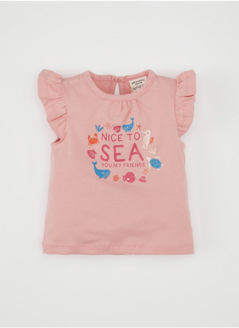 DeFacto - Ocean Printed Ribbed T-Shirt And Sleeveless Romper 2-Piece Set - Image 1