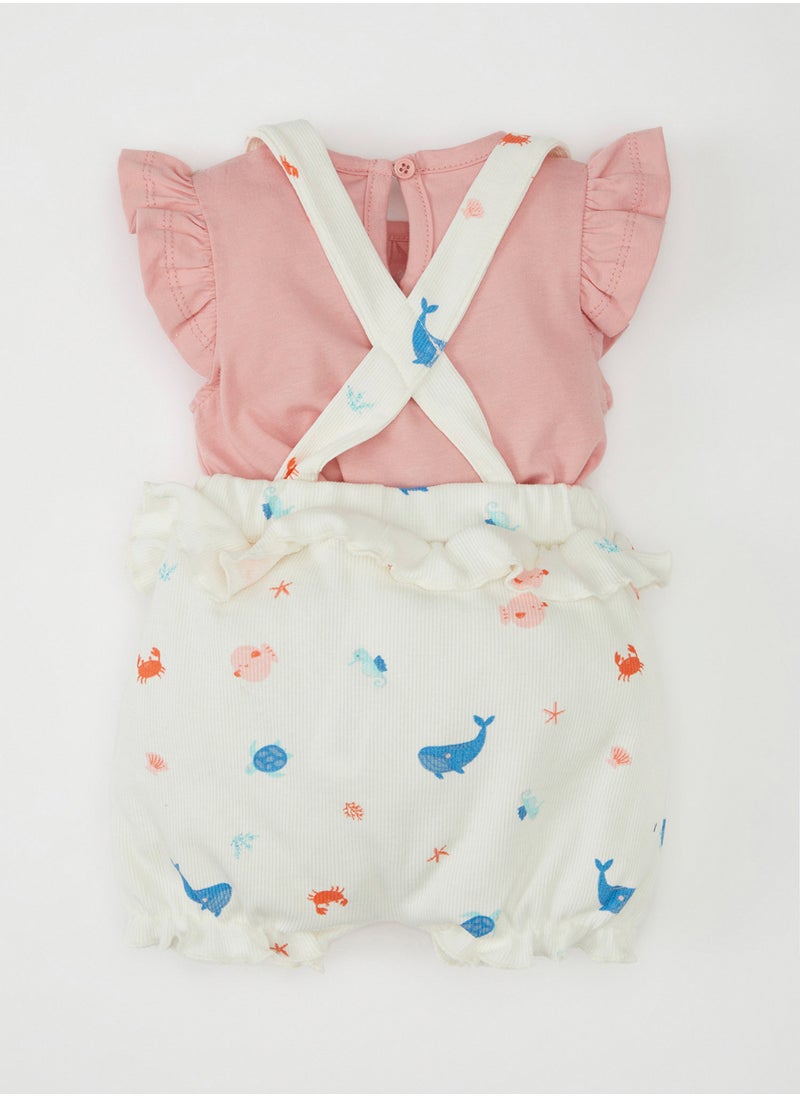 DeFacto - Ocean Printed Ribbed T-Shirt And Sleeveless Romper 2-Piece Set - Image 1