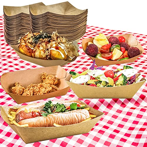 MotBach 100 Pack 2lb Paper Food Trays, Heavy-Duty Paper Food Boat Disposable Serving Basket Tray for French Fries Nachos Snack Hot Dog Taco BBQ Popcorn Party Picnic Wedding Party (Brown) - Image 5