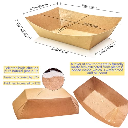 MotBach 100 Pack 2lb Paper Food Trays, Heavy-Duty Paper Food Boat Disposable Serving Basket Tray for French Fries Nachos Snack Hot Dog Taco BBQ Popcorn Party Picnic Wedding Party (Brown) - Image 2
