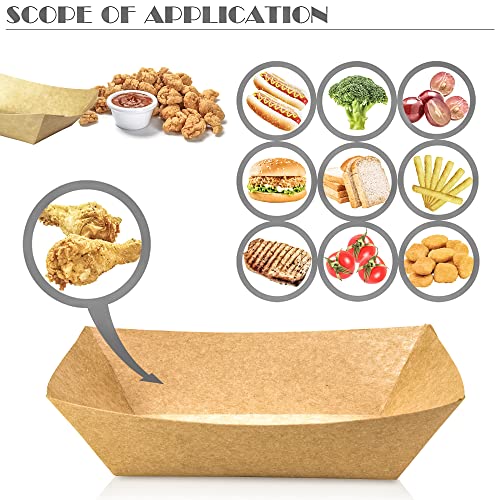 MotBach 100 Pack 2lb Paper Food Trays, Heavy-Duty Paper Food Boat Disposable Serving Basket Tray for French Fries Nachos Snack Hot Dog Taco BBQ Popcorn Party Picnic Wedding Party (Brown) - Image 4