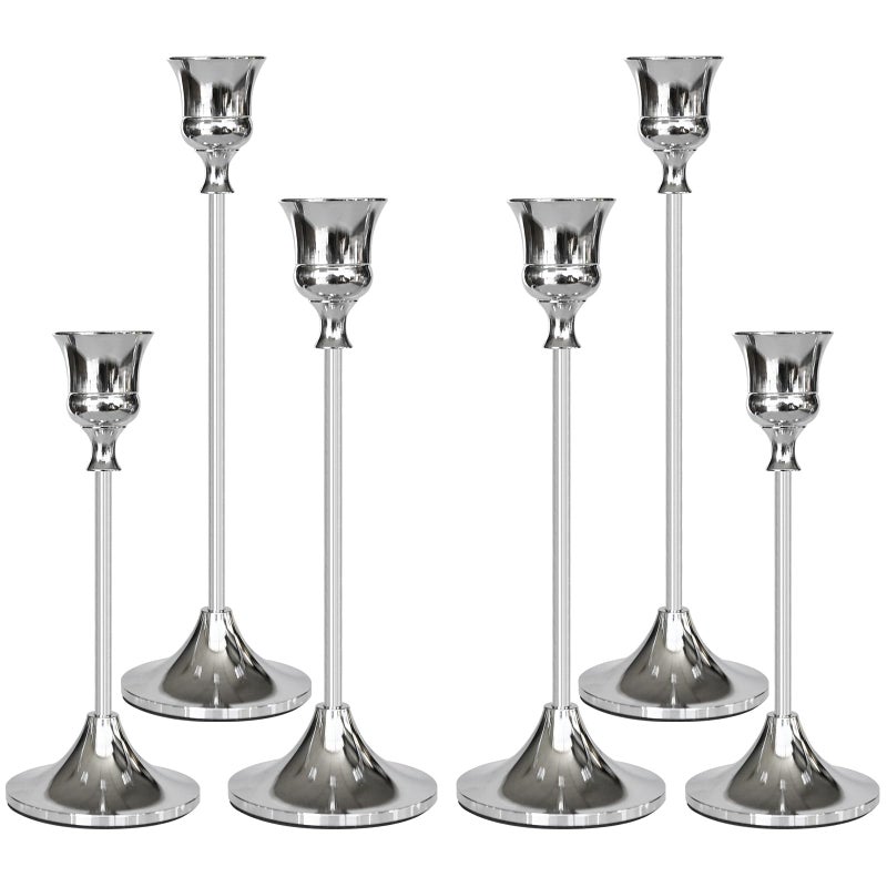 Showin Candlestick Holders Silver 6 Packs Taper Candle Holder for Candlesticks Candle Sticks Holder Decor for Home Decor - Image 2
