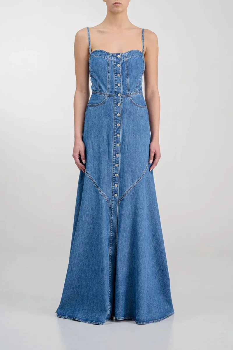 Ag Jeans Strap Maxi Medium-Wash Denim Dress