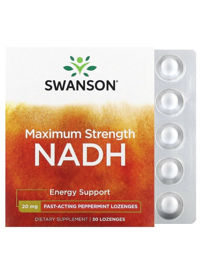 Swanson, Maximum Strength NADH, Peppermint, 20 mg, 30 Lozenges - Image 1