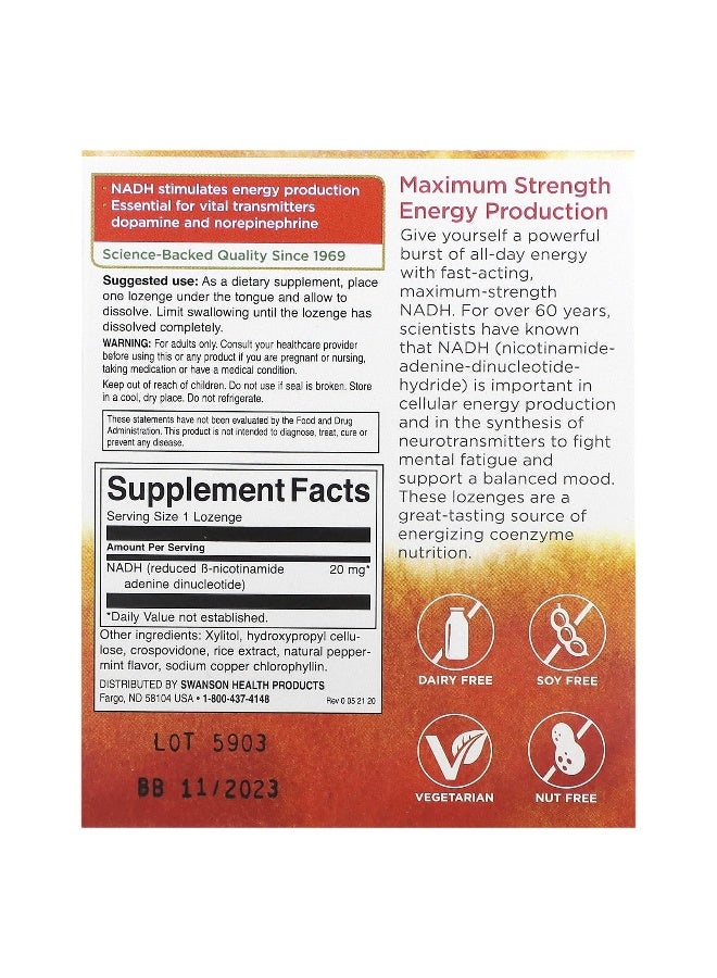 Swanson, Maximum Strength NADH, Peppermint, 20 mg, 30 Lozenges - Image 2