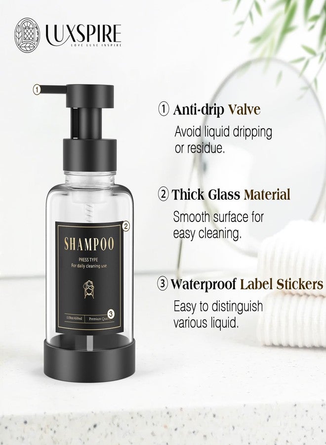 Luxspire موزع صابون رغوي لوكسباير، موزع صابون زجاجي برغوة، موزع صابون يد غير قابل للانزلاق مع 5 ملصقات مقاومة للماء، موزع صابون سائل قابل لإعادة التعبئة بسعة 15 أونصة للحمام والمطبخ، شفاف، عبوة واحدة - Image 3