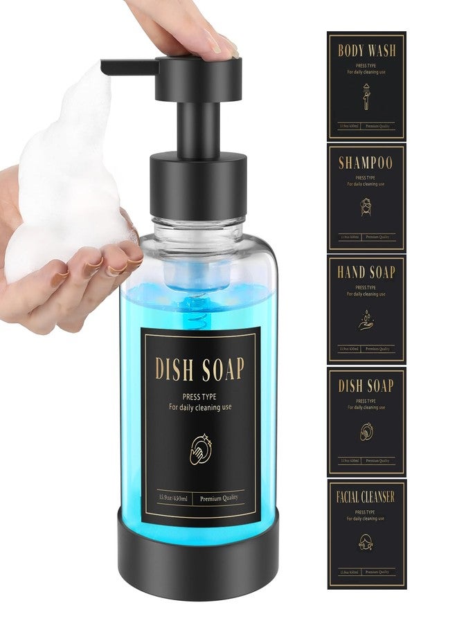 Luxspire موزع صابون رغوي لوكسباير، موزع صابون زجاجي برغوة، موزع صابون يد غير قابل للانزلاق مع 5 ملصقات مقاومة للماء، موزع صابون سائل قابل لإعادة التعبئة بسعة 15 أونصة للحمام والمطبخ، شفاف، عبوة واحدة - Image 1