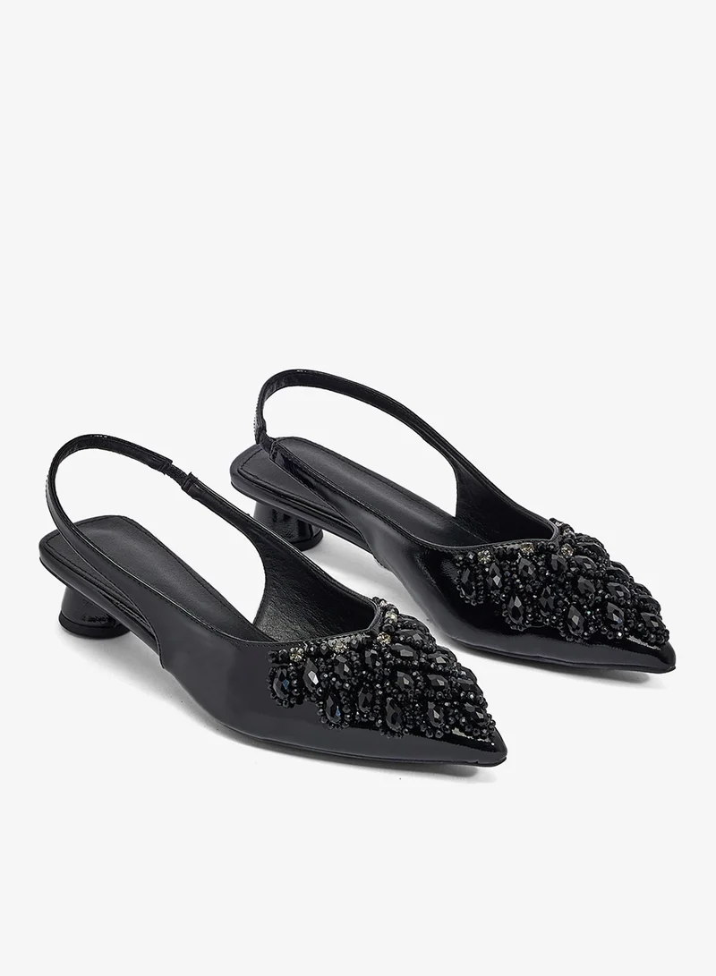 Khizana Black Embellished Detail Mid Heel Pumps for Women | Best Price UAE