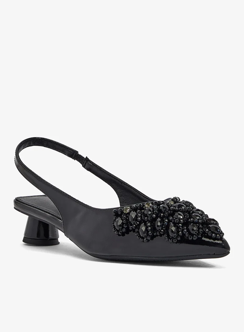 Khizana Black Embellished Detail Mid Heel Pumps for Women | Best Price UAE