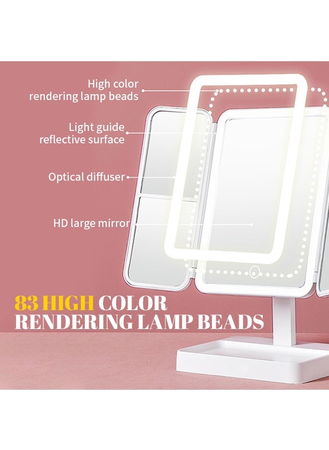 Generic - Foldable Three-Sided Makeup Mirror, 360° Rotating Vanity Mirror With Adjustable Three-Color Light, Smart Touch Design, Non-Slip Base, Suitable for Bedroom, Dressing Room, Bathroom, Office - Image 1