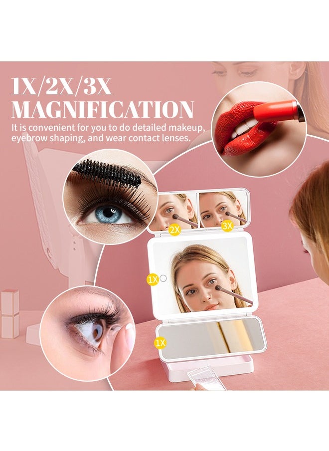 Generic - Foldable Three-Sided Makeup Mirror, 360° Rotating Vanity Mirror With Adjustable Three-Color Light, Smart Touch Design, Non-Slip Base, Suitable for Bedroom, Dressing Room, Bathroom, Office - Image 1