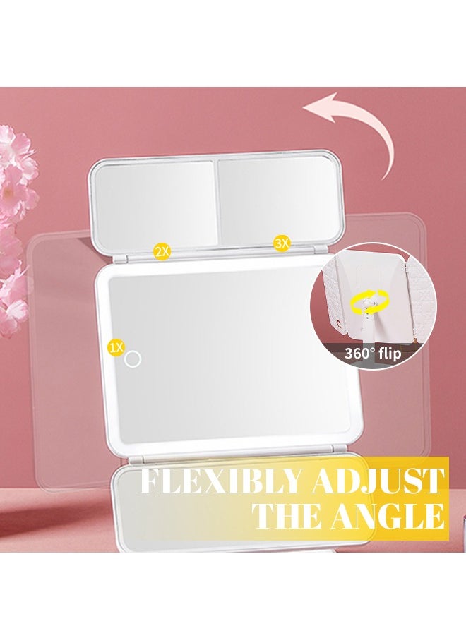 Generic - Foldable Three-Sided Makeup Mirror, 360° Rotating Vanity Mirror With Adjustable Three-Color Light, Smart Touch Design, Non-Slip Base, Suitable for Bedroom, Dressing Room, Bathroom, Office - Image 1