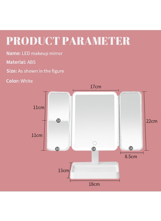Generic - Foldable Three-Sided Makeup Mirror, 360° Rotating Vanity Mirror With Adjustable Three-Color Light, Smart Touch Design, Non-Slip Base, Suitable for Bedroom, Dressing Room, Bathroom, Office - Image 1