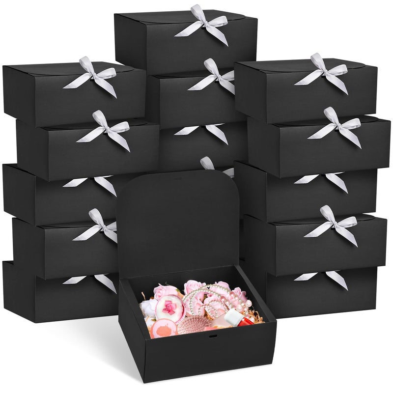 WLUSEAXI 15Pack Gift Boxes with Lids for Presents, 10x8x4 Inch Groomsmen Proposal Box, Black Gift Box with Ribbon for Bride Shower, Birthday, Wedding, Party, Graduation Gift - Image 1