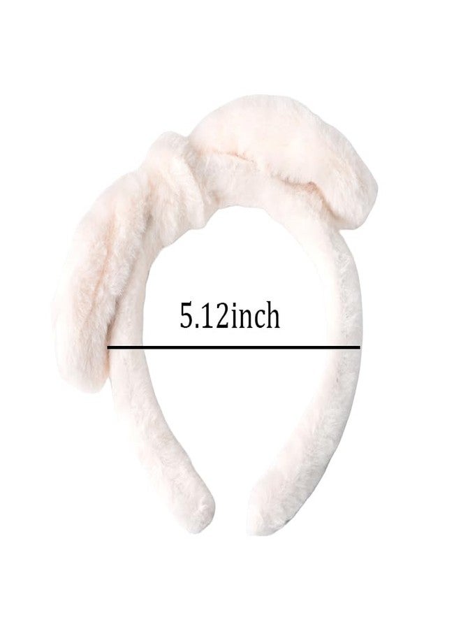 Guqqeuc Bunny Ears Headband Plush Hairband for Women Girls Cute Bowknot Headbands for Washing Face Spa Headbands for Girls White Rabbit Ears Headband for Easter Costume - Image 4